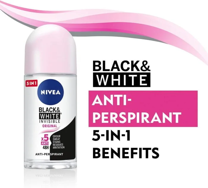 NIVEA Antiperspirant Roll-On For Women - Black and White Invisible Protection Original 50ml - Image 4