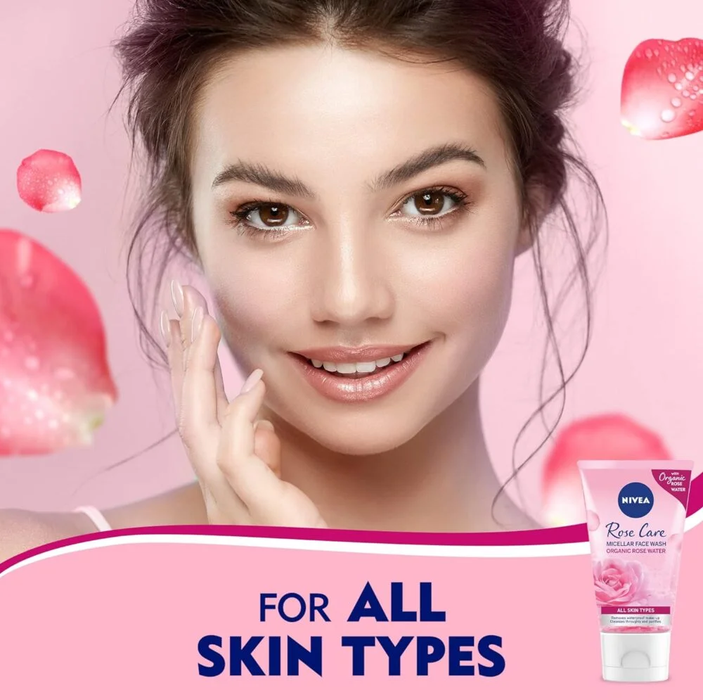 ge NIVEA Face Wash Micellar Rose Care with Organic Rose - All Skin Types 150ml - Image 3