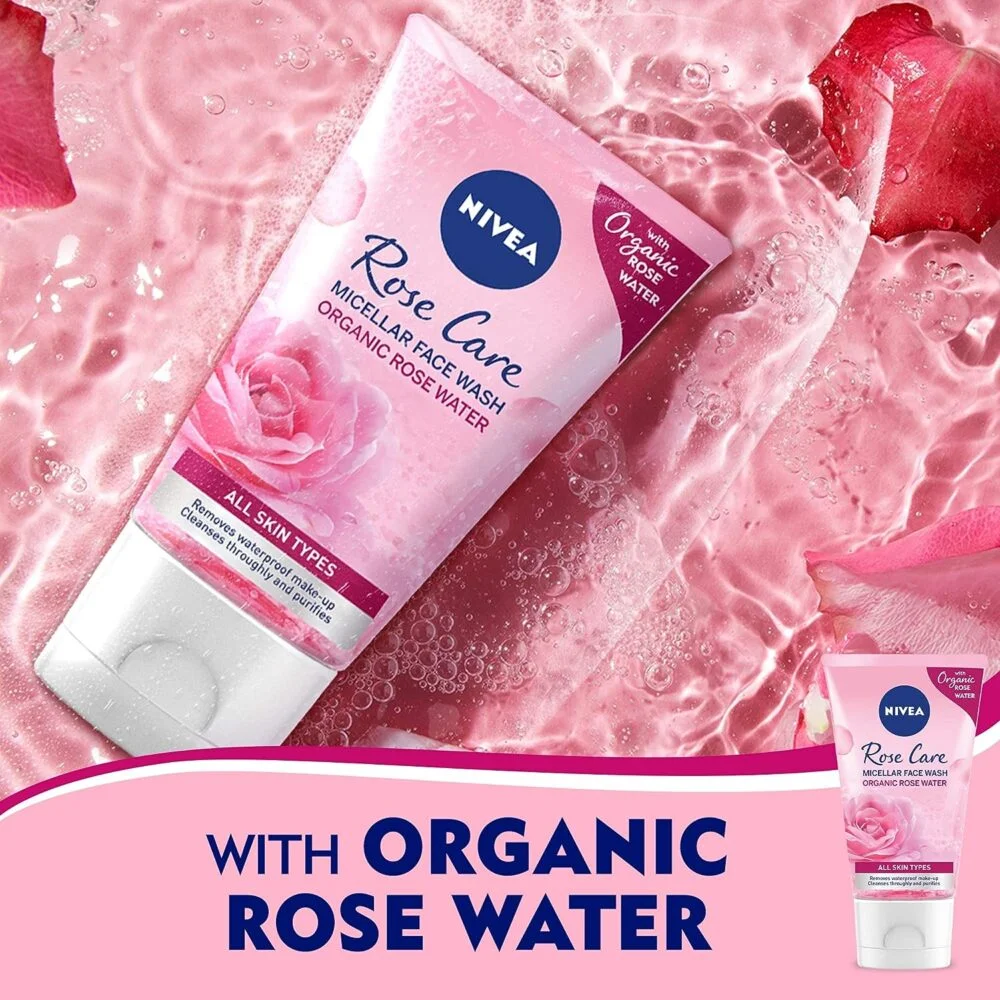 lo NIVEA Face Wash Micellar Rose Care with Organic Rose - All Skin Types 150ml - Image 6