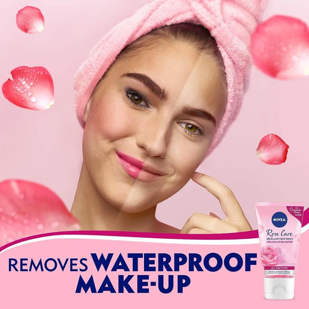 yrt NIVEA Face Wash Micellar Rose Care with Organic Rose - All Skin Types 150ml - Image 4