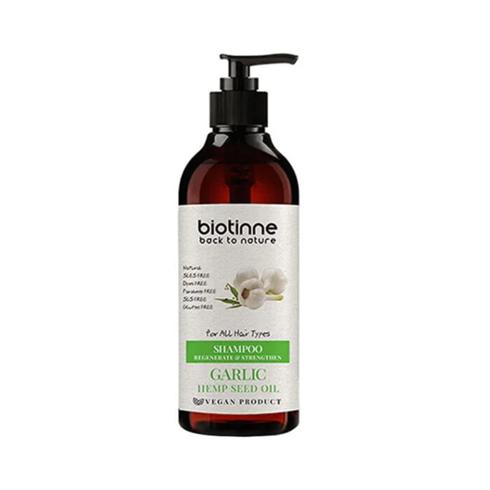 Biotinne Shampoo to strengthen and regenerate all hair types with garlic and hemp seed oil 400ml - Image 1