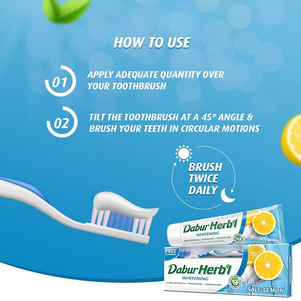 Dabur Herbs Whitening Toothpaste with Salt and Lemon with Brush 150g