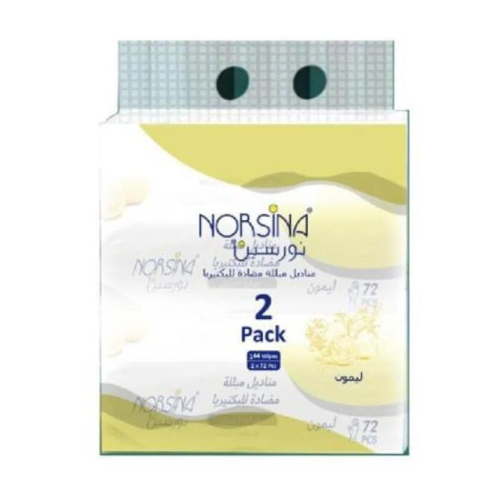 نورسينا مناديل مبلله مضاد للبكتيريا بالليمون 72 منديل عبوتين | اوتلت بترا كير - NORSINA antibacterial wet wipes lemon 72wipes 2pcs | Petra Care Outlet